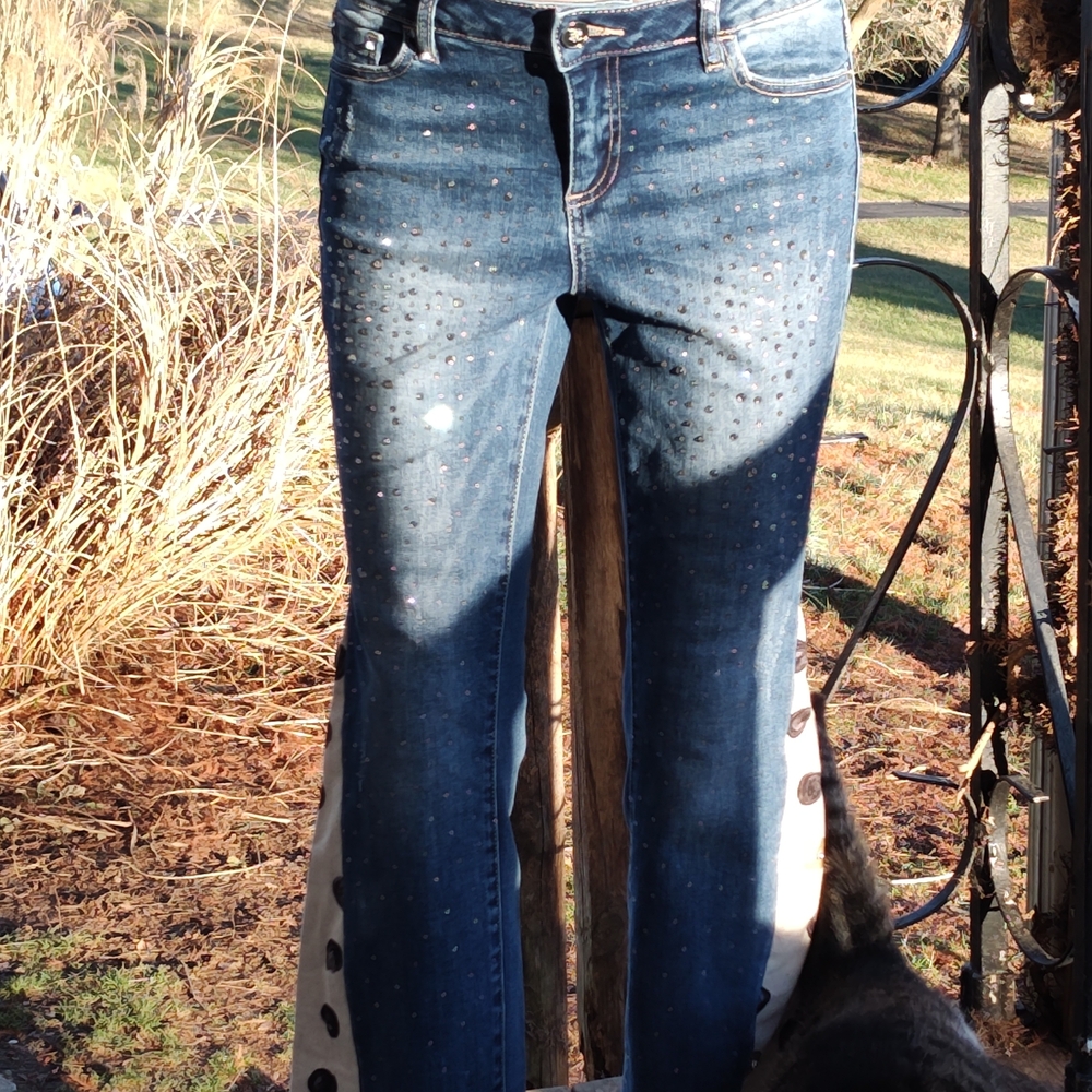 Upcycled Bebe Blue Diamond Embellished Women's Denim Jeans